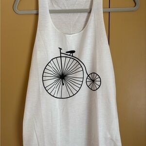 White Tank Top with Bicycle Print